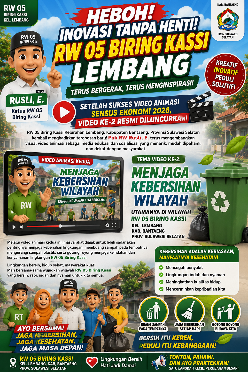 🔥KREATIF DAN INOVATIF! RW 05 BIRING KASSI KEMBALI BIKIN GEBRAKAN, VIDEO ANIMASI AJAK WARGA PEDULI KEBERSIHAN LINGKUNGAN🔥